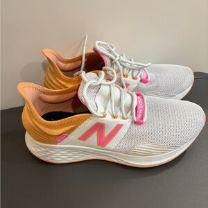 New Balance White and Orange Athletic Shoes ROAV 8.5